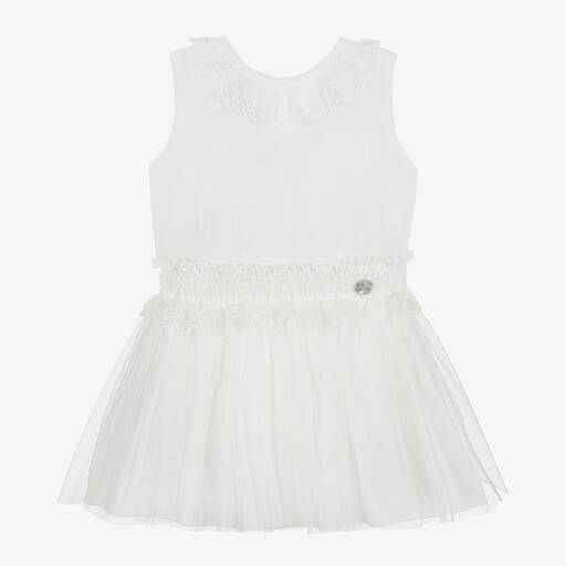 Artesanía Granlei-Girls White Cotton & Tulle Skirt Set | Childrensalon Outlet