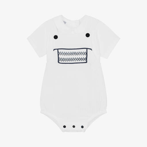 Babidu-Baby White Cotton Babysuit Set | Childrensalon Outlet