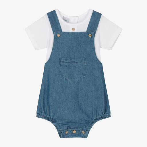 Babidu-Blue Cotton Baby Dungaree Set | Childrensalon Outlet