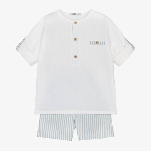 Babidu-Boys Blue Striped Cotton Shorts Set | Childrensalon Outlet