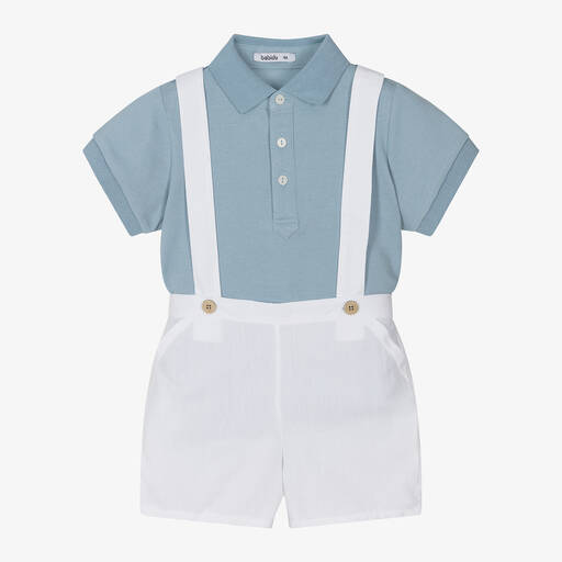 Babidu-Boys Blue & White Cotton Shorts Set | Childrensalon Outlet