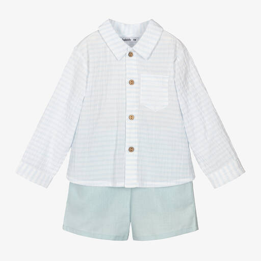 Babidu-Boys Pale Blue Cotton & Linen Shorts Set | Childrensalon Outlet