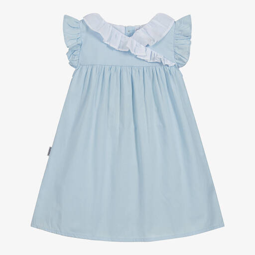 Babidu-Girls Blue Cotton Dress | Childrensalon Outlet