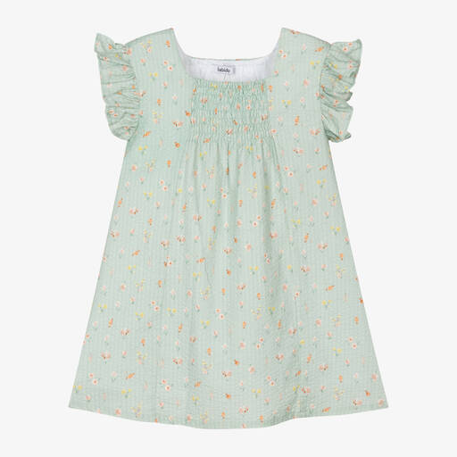 Babidu-Girls Green Cotton Floral Dress | Childrensalon Outlet