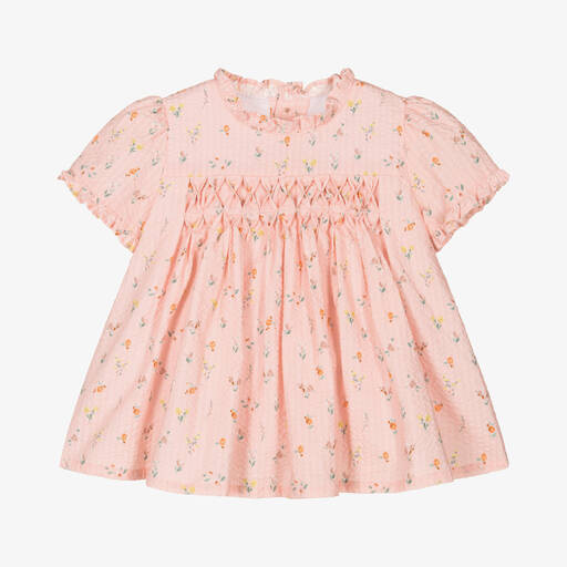 Babidu-Girls Pink Floral Cotton Dress | Childrensalon Outlet