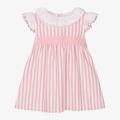Babidu-Girls Pink Stripe Linen & Cotton Dress | Childrensalon Outlet