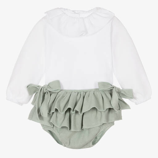 Babidu-Белая блузка и зеленые шорты для девочек | Childrensalon Outlet