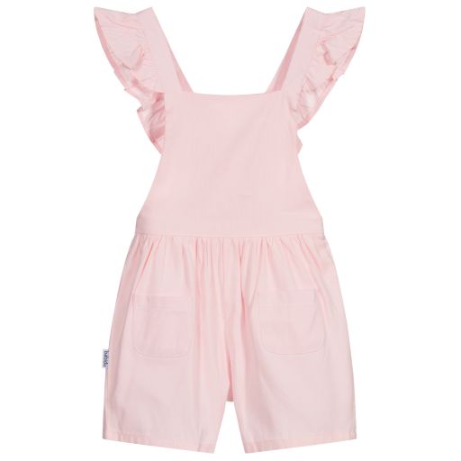 Babidu-Pink Cotton Dungaree Shorts | Childrensalon Outlet