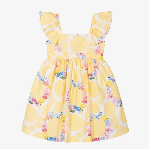 Balloon Chic-Girls Yellow Cotton Floral Dress | Childrensalon Outlet