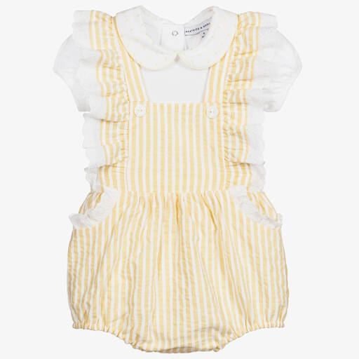 Beatrice & George-Baby Girls Yellow Cotton Dungaree Shorts Set | Childrensalon Outlet