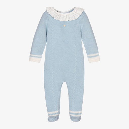 Beatrice & George-Blue Knitted Wool & Cashmere Babygrow | Childrensalon Outlet