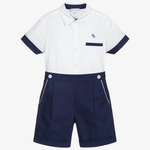 Beatrice & George-Shorts-Set in Weiß und Navyblau | Childrensalon Outlet