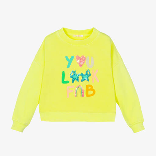 Billieblush-Girls Neon Yellow Cotton Sweatshirt | Childrensalon Outlet