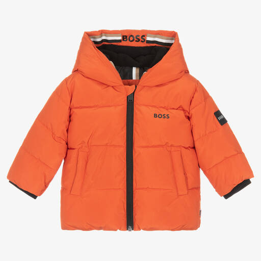 BOSS-Baby Boys Orange Puffer Jacket | Childrensalon Outlet