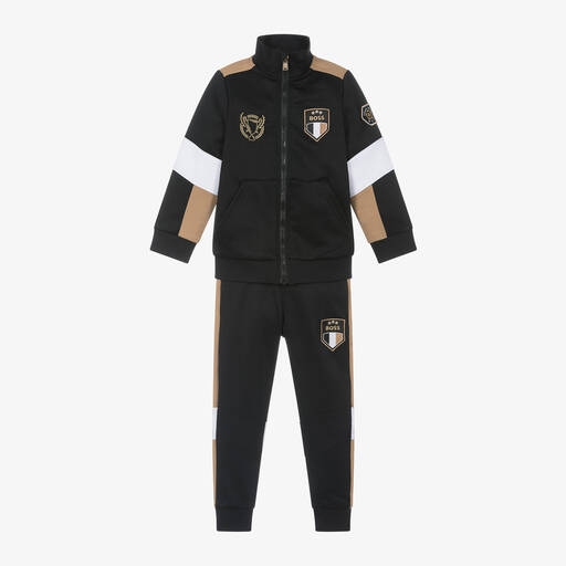 BOSS-Boys Black Football Tracksuit | Childrensalon Outlet