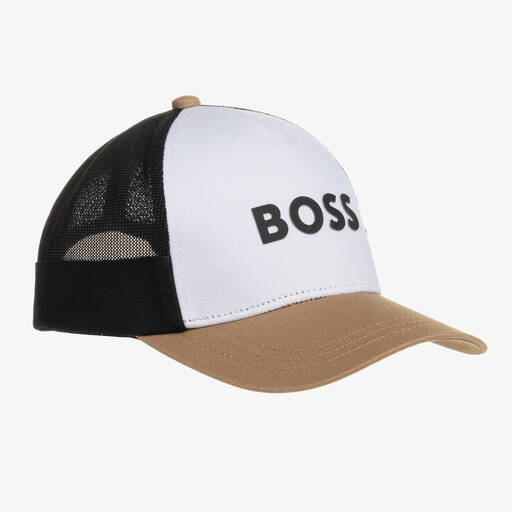 BOSS-Boys Black & White Cotton Mesh Cap | Childrensalon Outlet