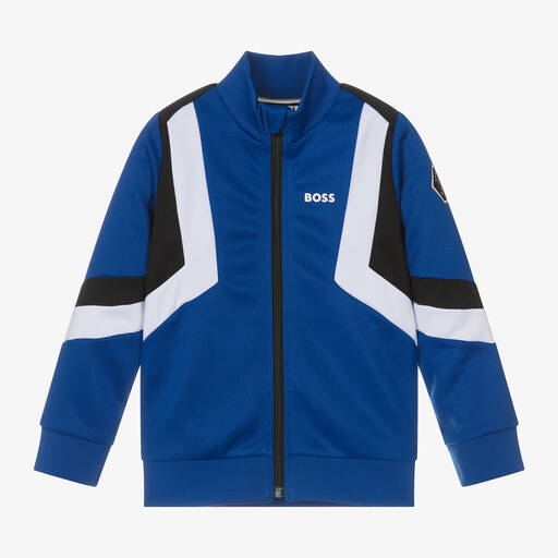 BOSS-Boys Blue Football Zip-Up Top | Childrensalon Outlet