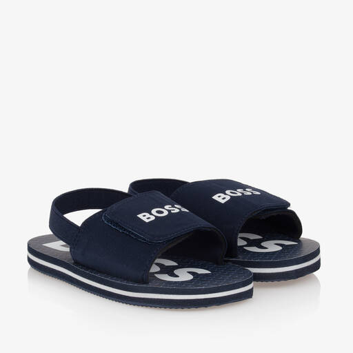 BOSS-Boys Navy Blue Velcro Sandals | Childrensalon Outlet