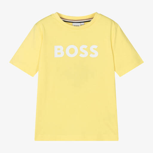 BOSS-Boys Yellow Cotton T-Shirt | Childrensalon Outlet