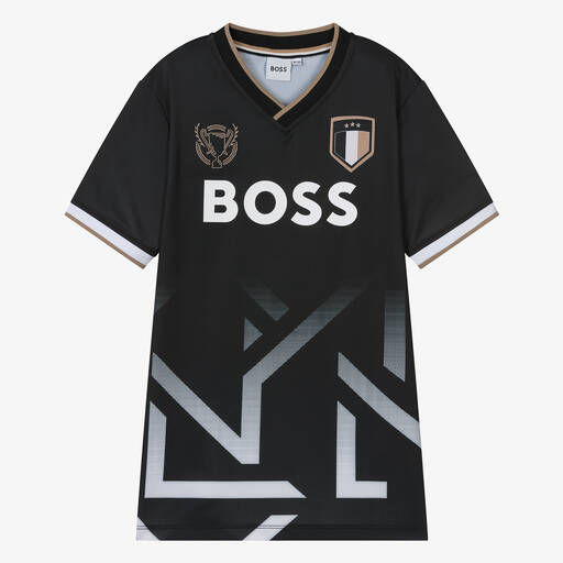 BOSS-Teen Boys Black Football T-Shirt | Childrensalon Outlet