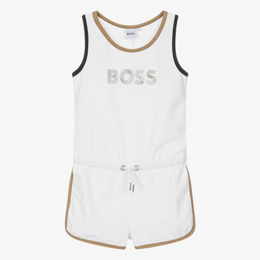 BOSS-Teen Girls White Cotton Playsuit | Childrensalon Outlet