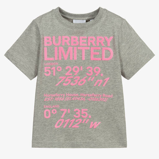 Burberry-Grey & Pink Logo T-Shirt | Childrensalon Outlet