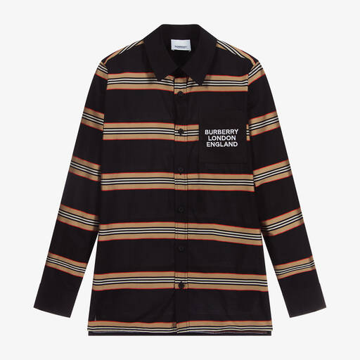Burberry-Черная рубашка в знаковую полоску  | Childrensalon Outlet