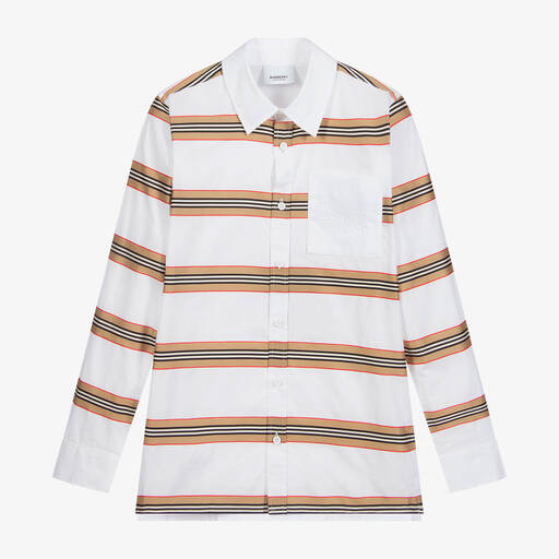 Burberry-Белая рубашка в знаковую полоску | Childrensalon Outlet