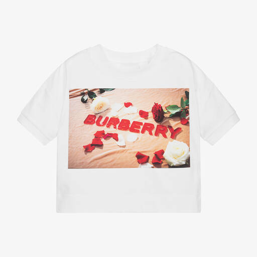 Burberry-White & Red Print T-Shirt | Childrensalon Outlet