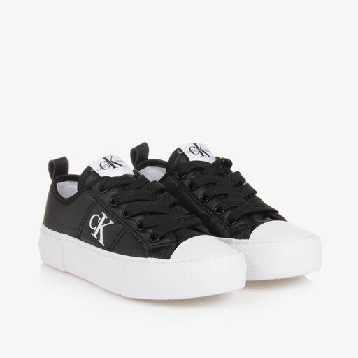 Calvin Klein-Girls Black Padded Lace-Up Trainers | Childrensalon Outlet