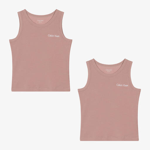 Calvin Klein-Girls Pink Ribbed Vest Tops (2 Pack) | Childrensalon Outlet