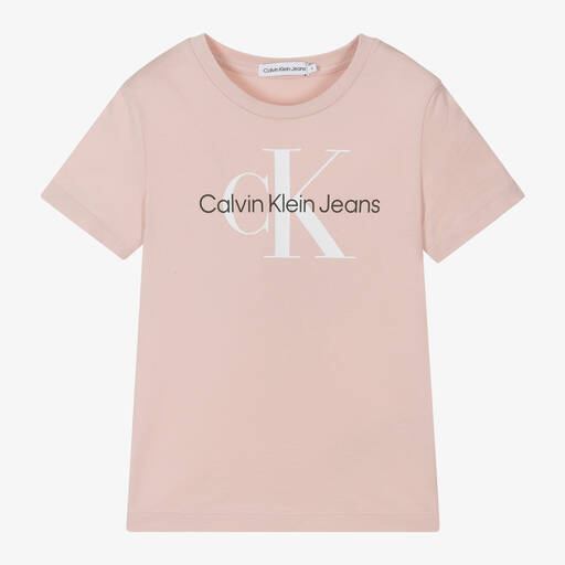 Calvin Klein-Pale Pink Monogram Cotton T-Shirt | Childrensalon Outlet