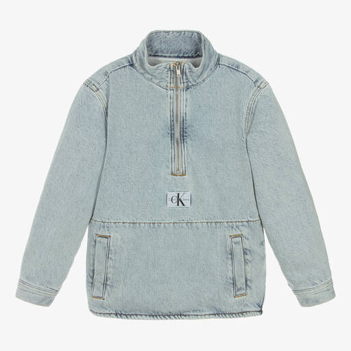 Calvin Klein-Teen Boys Blue Denim Half-Zip Jacket | Childrensalon Outlet