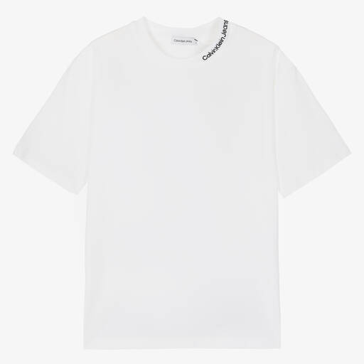 Calvin Klein-Teen Boys White Cotton Relaxed Fit T-Shirt | Childrensalon Outlet