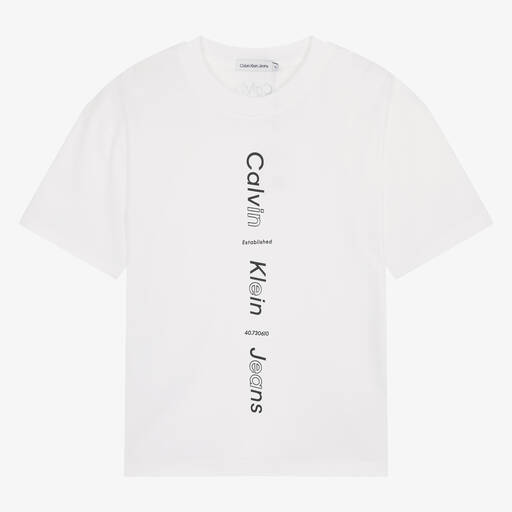 Calvin Klein-Teen Boys White Cotton T-Shirt | Childrensalon Outlet