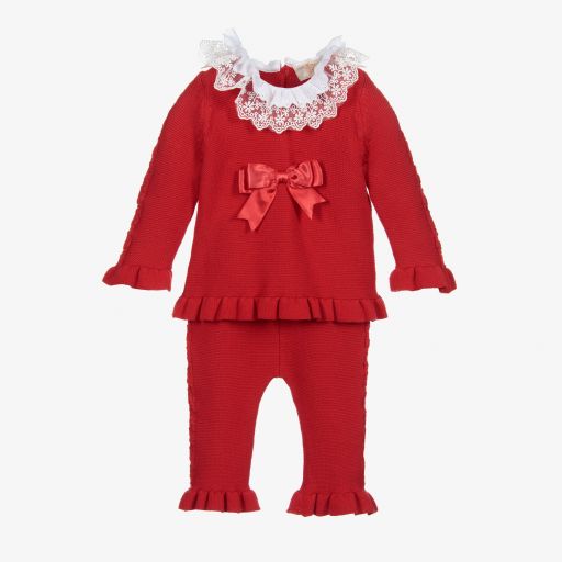 Caramelo Kids-Girls Red Knitted Trouser Set | Childrensalon Outlet