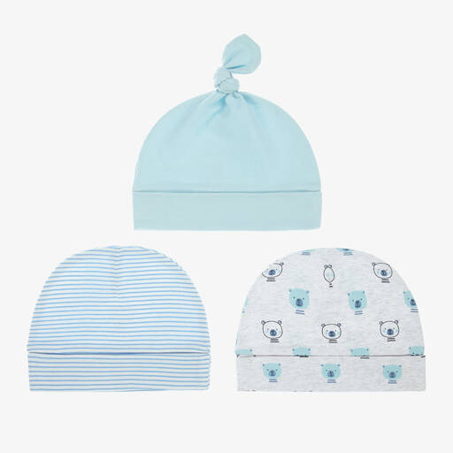 Childrensalon Essentials-Blue Organic Cotton Baby Hats (3 Pack) | Childrensalon Outlet