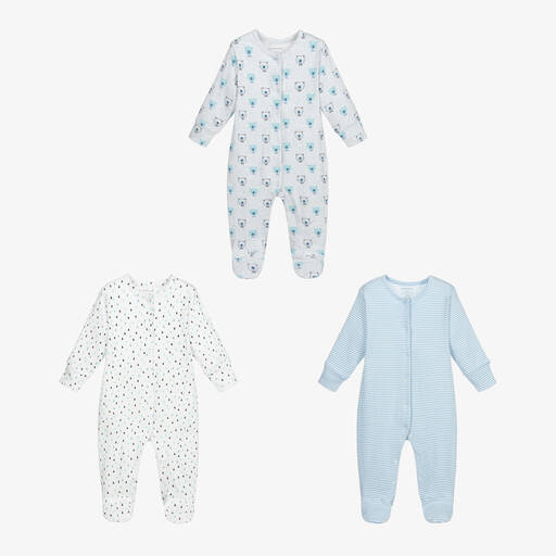 Childrensalon Essentials-Blue Organic Cotton Babygrows (3 Pack) | Childrensalon Outlet