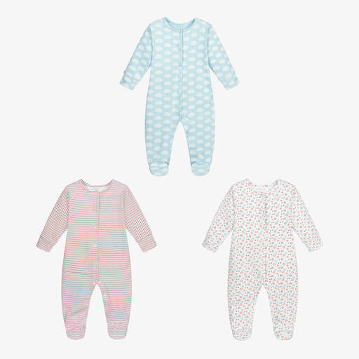 Childrensalon Essentials-Blue Organic Cotton Babygrows (3 Pack) | Childrensalon Outlet