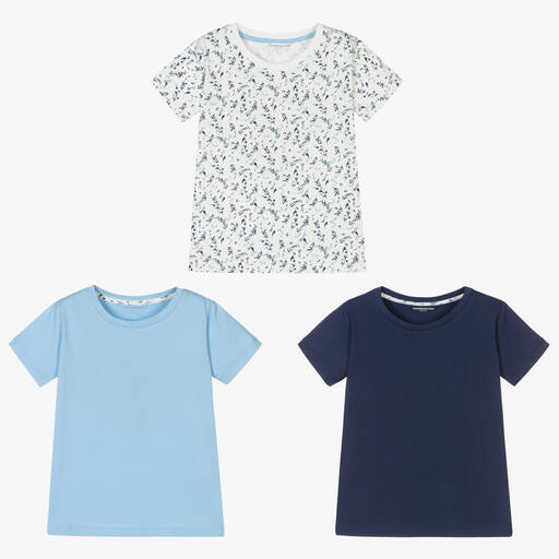 Childrensalon Essentials-Girls Blue Organic T-Shirts (3 Pack) | Childrensalon Outlet