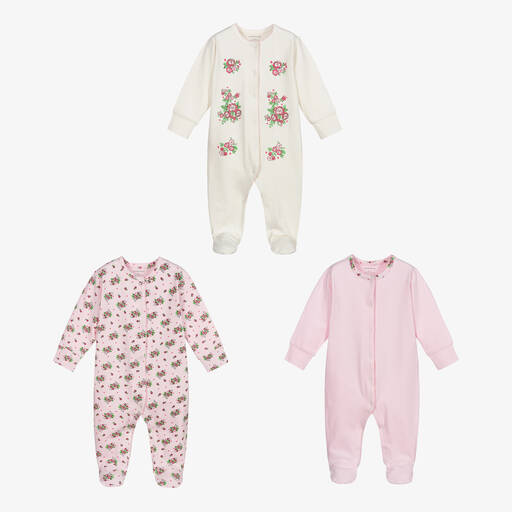 Childrensalon Essentials-Girls Pink Organic Cotton Babysuits (3 Pack) | Childrensalon Outlet