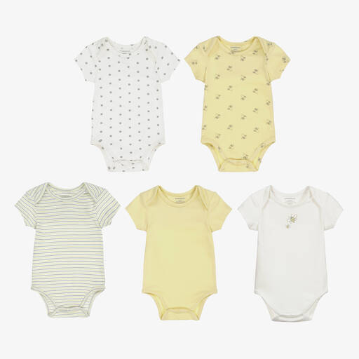 Childrensalon Essentials-Yellow Organic Cotton Bodyvests (5 Pack) | Childrensalon Outlet