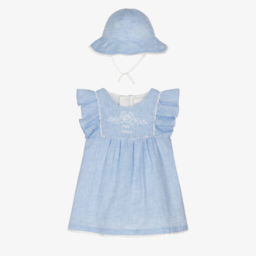 Chloé-Baby Girls Blue Linen Chambray Dress Set | Childrensalon Outlet