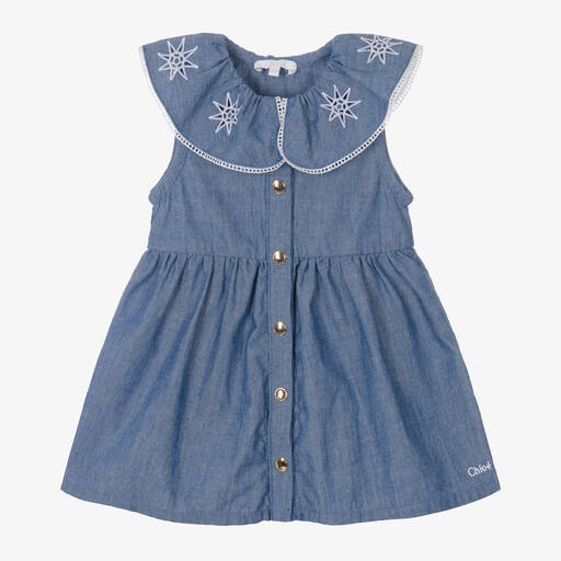 Chloé-Girls Blue Chambray Star Dress | Childrensalon Outlet