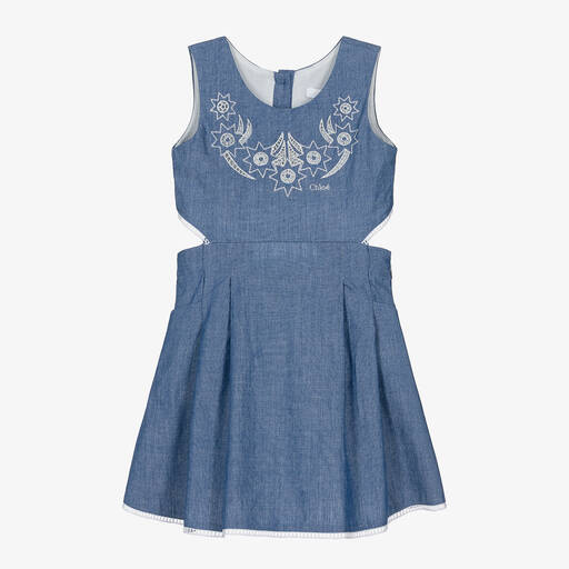 Chloé-Girls Blue Cotton Chambray Dress | Childrensalon Outlet