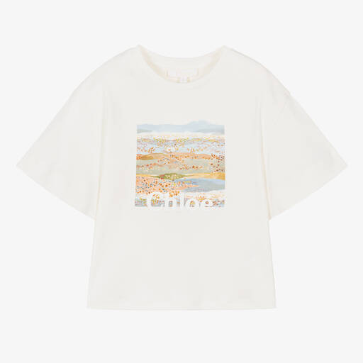 Chloé-T-shirt ivoire en coton bio fille | Childrensalon Outlet