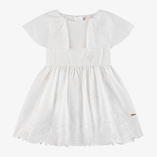 Chloé-Girls White Embroidered Cotton Dress | Childrensalon Outlet