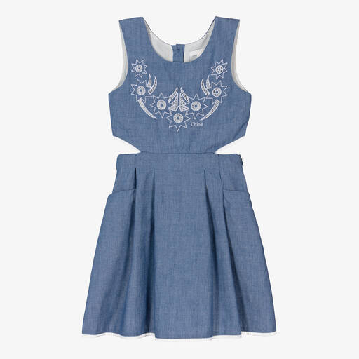 Chloé-Teen Girls Blue Cotton Chambray Dress | Childrensalon Outlet