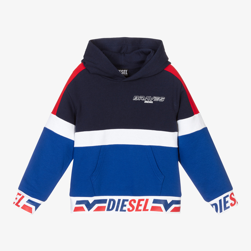 Diesel-Boys Blue & Red Cotton Hoodie | Childrensalon Outlet