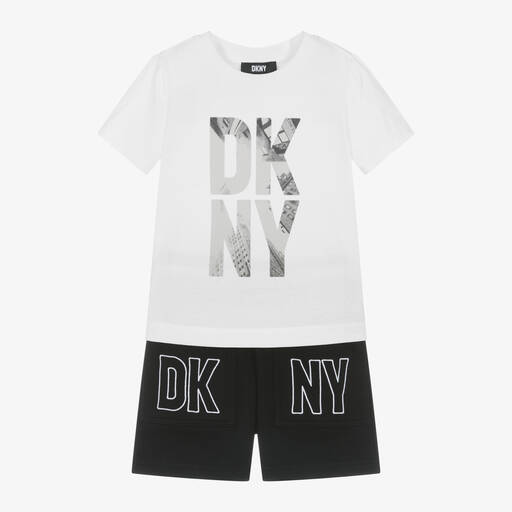 DKNY-طقم شورت قطن لون أبيض وأسود للأولاد | Childrensalon Outlet